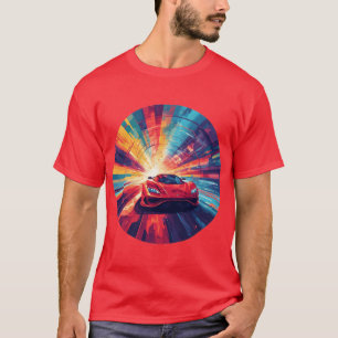 Lebendiger roter Sportwagen in einem dynamischen S T-Shirt