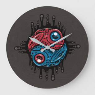 Lebendiger Roter und Blauer Pfeilgiftfrosch Yin Ya Große Wanduhr