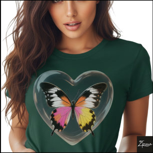 Lebendiger Schmetterling Glänzendes Herz Pop Art T-Shirt
