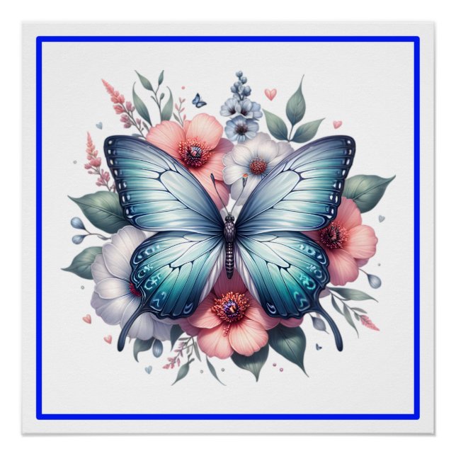 Lebendiger Schmetterlings-Blumenstrauß Art-96283 Poster (Vorderseite)