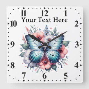 Lebendiger Schmetterlings-Blumenstrauß Art-96283 Quadratische Wanduhr