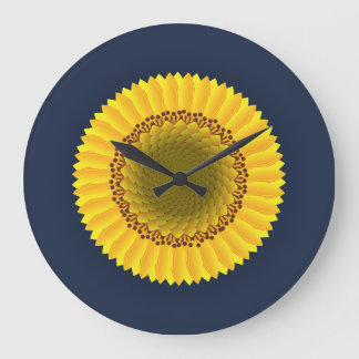 Lebendiger Sonnenblumen-Mandala-Blumen-Leinwanddru Große Wanduhr
