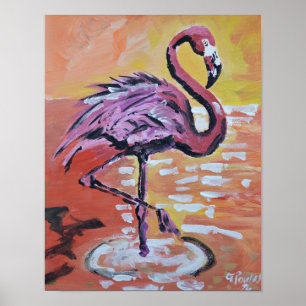 Lebendiger Sonnenuntergang Flamingo Poster