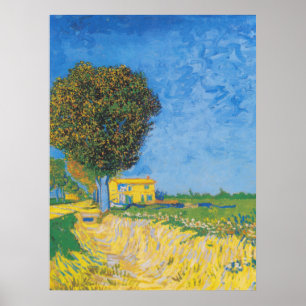 Lebendiger sonniger Weg und gelbes Haus von Van Go Poster