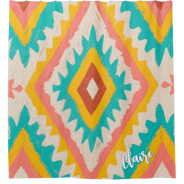 Lebendiger Stamm, kühnes geometrisches Boho-Muster Duschvorhang (Vorderseite)