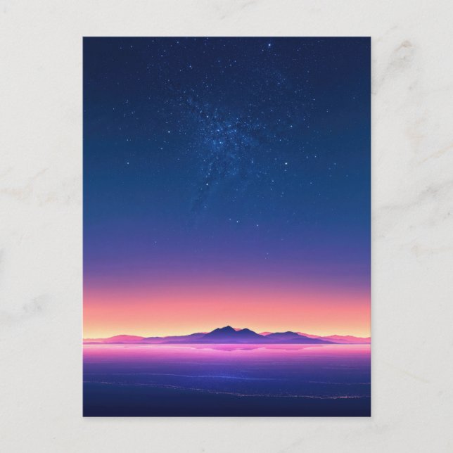 Lebendiger Sternenhimmel am Berghorizont Postkarte (Vorderseite)