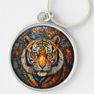 Lebendiger Tiger Elegantes Mosaik aus Buntglas Schlüsselanhänger