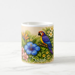 Lebendiger Tropischer Papagei Ara Botanisch Floral Kaffeetasse