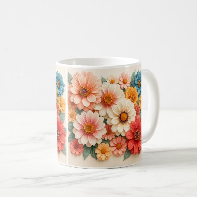 Lebendiger Wasserfarben-Blumen-Kaffeebecher Kaffeetasse (VorderseiteRechts)