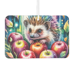 Lebendiger Wasserfarben-Igel mit Herbstäpfeln Autolufterfrischer