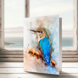 Lebendiger Wasserfarben-Kolibri auf einem Ast Dankeskarte