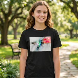 Lebendiger Wasserfarben-Kunst-Blumen Druck mit Kol T-Shirt