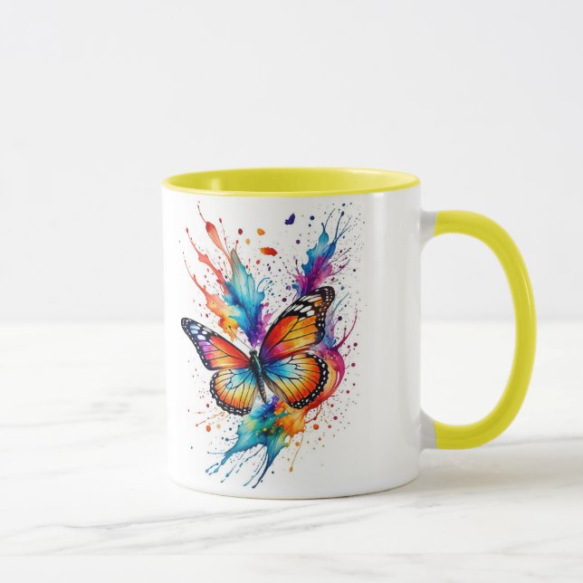Lebendiger Wasserfarbener Monarchfalter-Splash Tasse (Rechts)