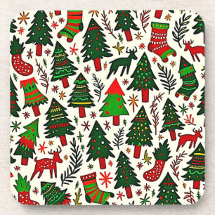 Lebendiger Weihnachtsmuster-Kunstprint Getränkeuntersetzer