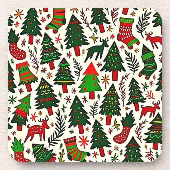 Lebendiger Weihnachtsmuster-Kunstprint Getränkeuntersetzer (Vorderseite)