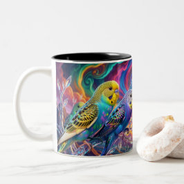 Lebendiger Wellensittich-Druck, Wert (Halbglanz) Zweifarbige Tasse