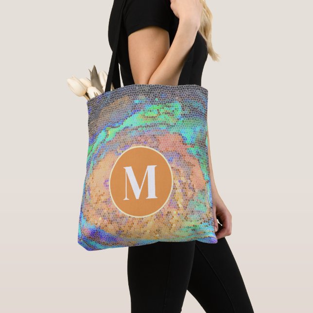 Lebendiges Abalone-Schalen-Mosaik-Muster-Monogramm Tasche (Von Nahem)