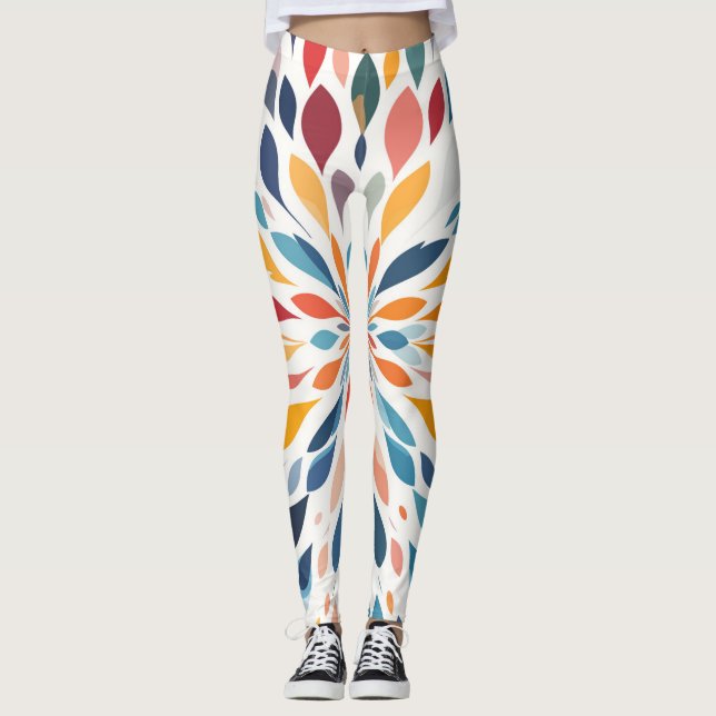 Lebendiges abstraktes Blumen-Explosion-Muster Leggings (Vorderseite)