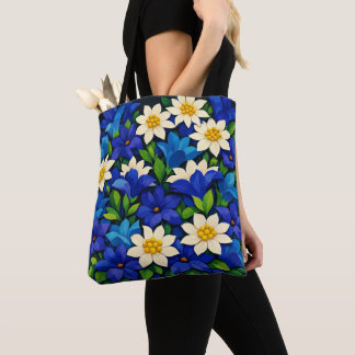 Lebendiges Blau und Weiß floral Tasche