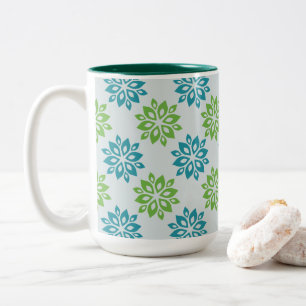 Lebendiges blaues und grünes abstraktes Floral Zweifarbige Tasse