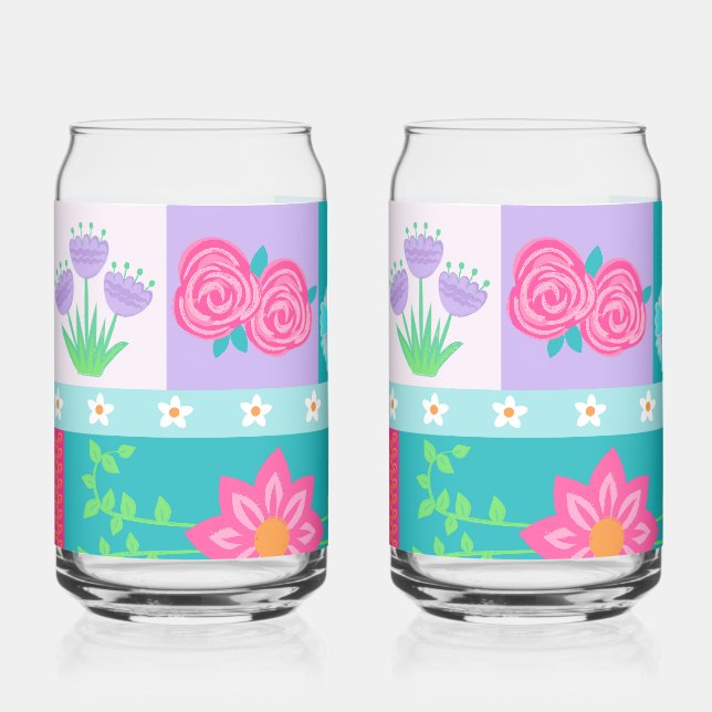 Lebendiges blühendes Blumen-Design Dosenglas (Vorderseite)