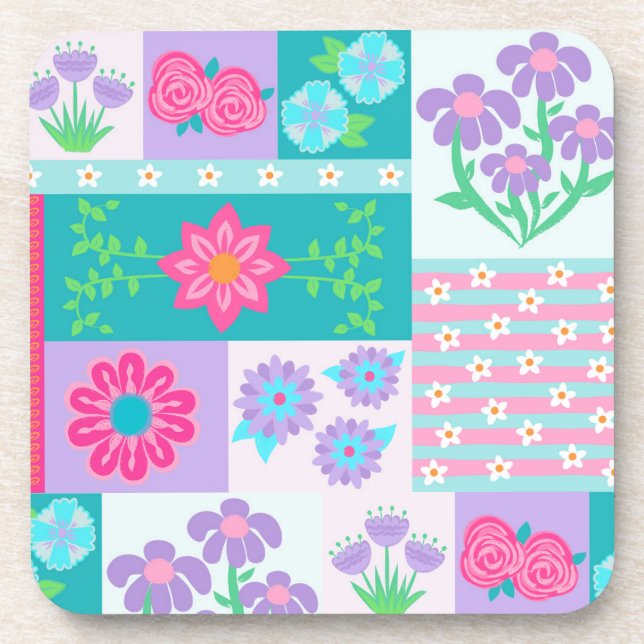 Lebendiges blühendes Blumen-Design Getränkeuntersetzer (Vorderseite)