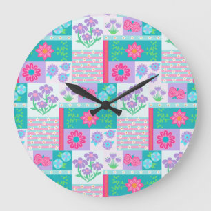 Lebendiges blühendes Blumen-Design Große Wanduhr