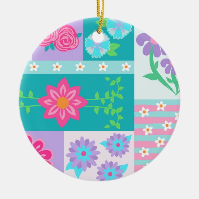 Lebendiges blühendes Blumen-Design Keramik Ornament (Vorne)