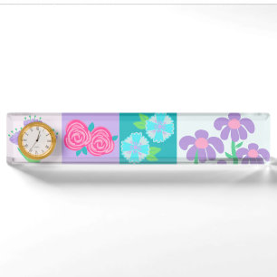 Lebendiges blühendes Blumen-Design Namensplakette