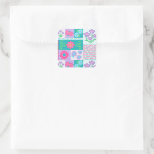 Lebendiges blühendes Blumen-Design Quadratischer Aufkleber