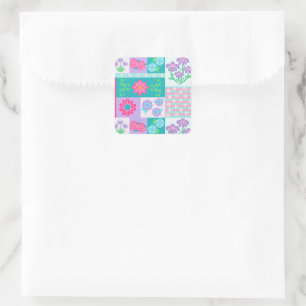 Lebendiges blühendes Blumen-Design Quadratischer Aufkleber