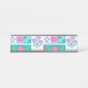Lebendiges blühendes Blumen-Design Schreibtischnamensplakette