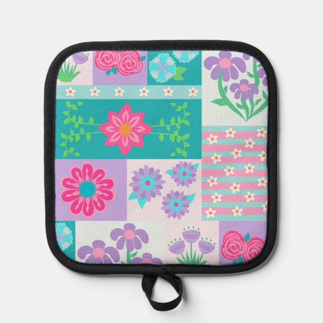 Lebendiges blühendes Blumen-Design Topflappen (Vorderseite)