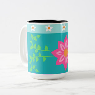 Lebendiges blühendes Blumen-Design Zweifarbige Tasse