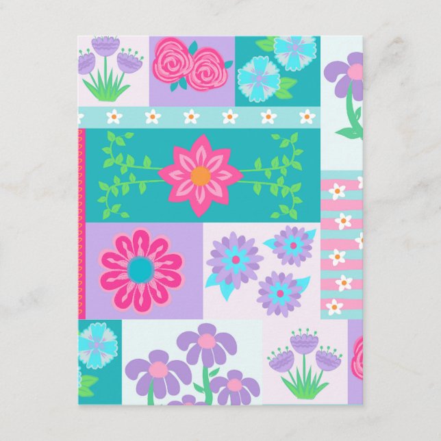 Lebendiges blühendes Blumendesign Begleitkarte (Vorderseite)