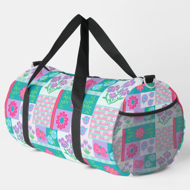 Lebendiges blühendes Blumendesign Duffle Bag (Rechte Ecke)