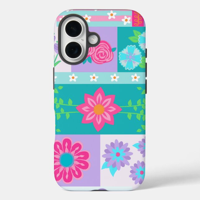 Lebendiges blühendes Blumendesign iPhone 16 Hülle (Rückseite)