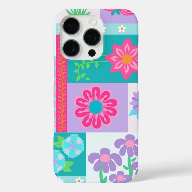 Lebendiges blühendes Blumendesign iPhone 16 Pro Hülle (Rückseite)
