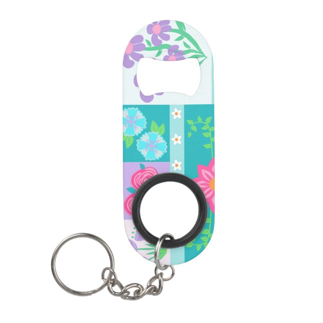 Lebendiges blühendes Blumendesign Mini Flaschenöffner (Vorderseite)