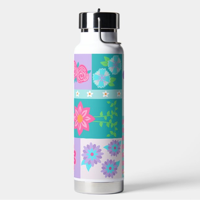 Lebendiges blühendes Blumendesign Trinkflasche (Links)