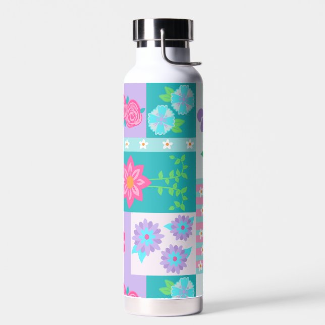 Lebendiges blühendes Blumendesign Trinkflasche (Links)