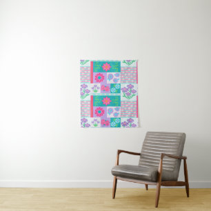 Lebendiges blühendes Blumendesign Wandteppich