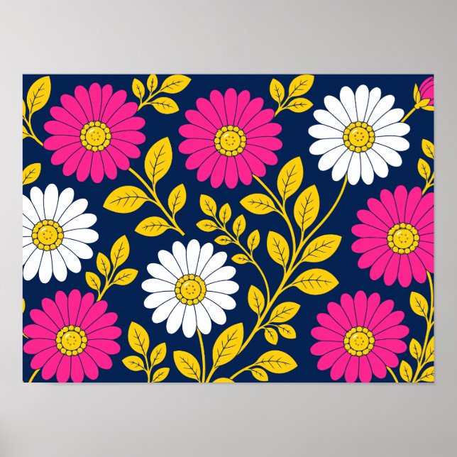 Lebendiges Blumendesign mit Gänseblümchen und gold Poster (Vorne)