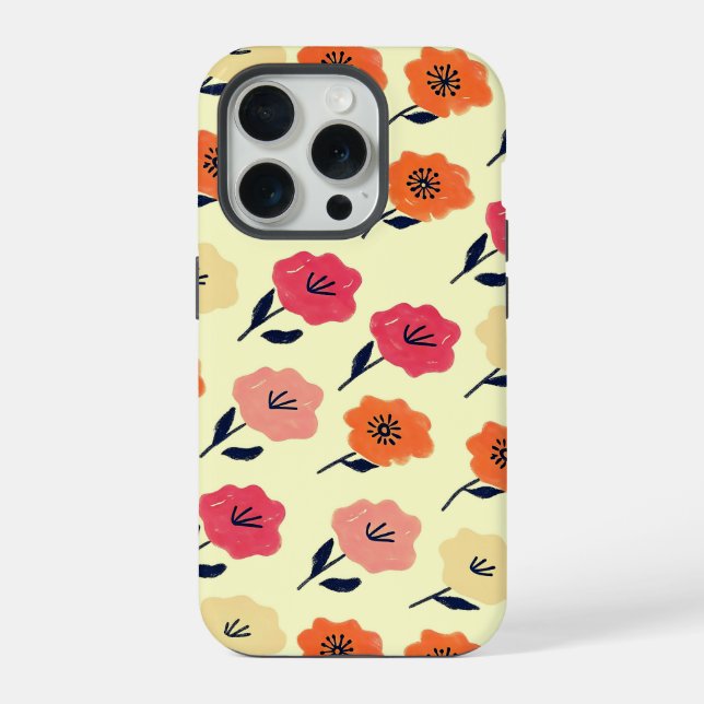 Lebendiges Blumenmuster iPhone 15 Pro Hülle (Rückseite)