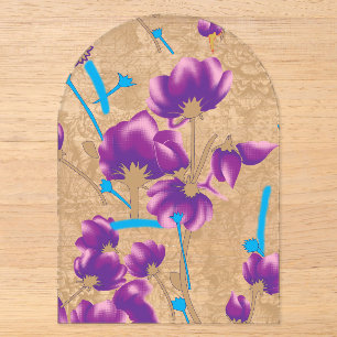 Lebendiges Blumenmuster mit lila und blauem F Acryleinladungen