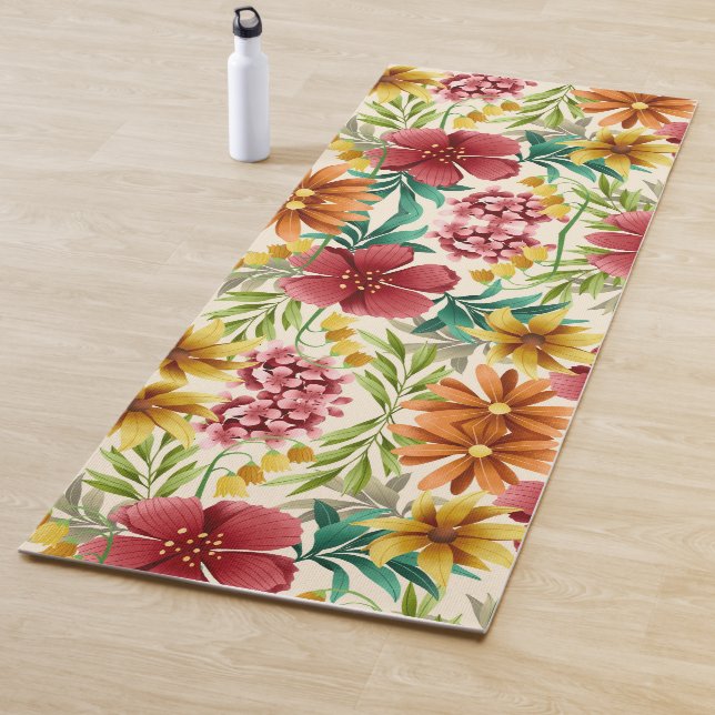 Lebendiges Blumenmuster mit Rot Yogamatte (Beispiel)