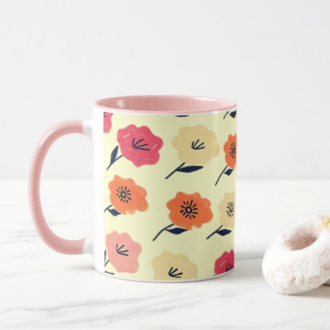 Lebendiges Blumenmuster Tasse (Mit Donut)
