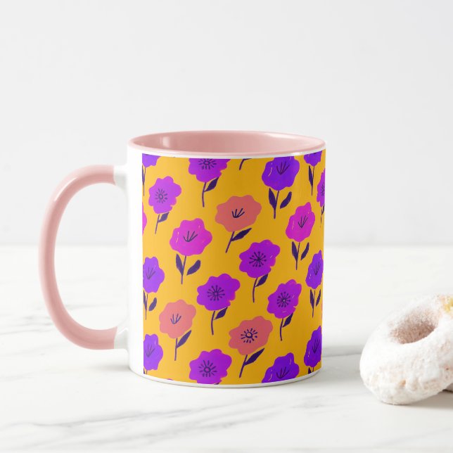 Lebendiges Blumenmuster Tasse (Mit Donut)