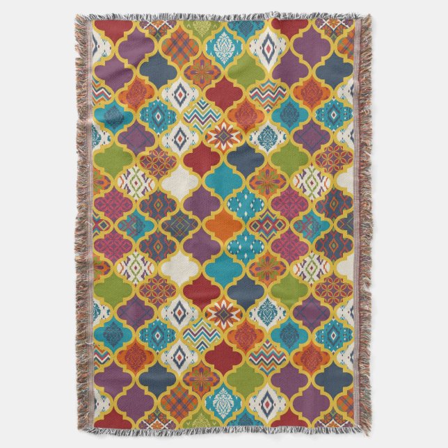 Lebendiges Boho-Geometrisches Patchwork-Fliesenmus Decke (Vorderseite Vertikal)