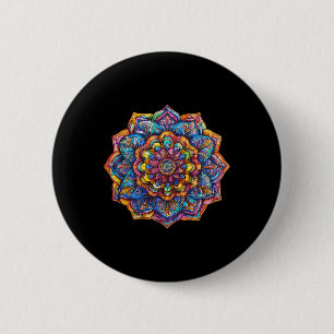Lebendiges Boho-Mandala-Meditations-Chakra-Muster Button